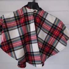 Blarney Wool Blend Tartan Plaid Poncho Hooded Cape Made In Ireland  Rare Kids XS