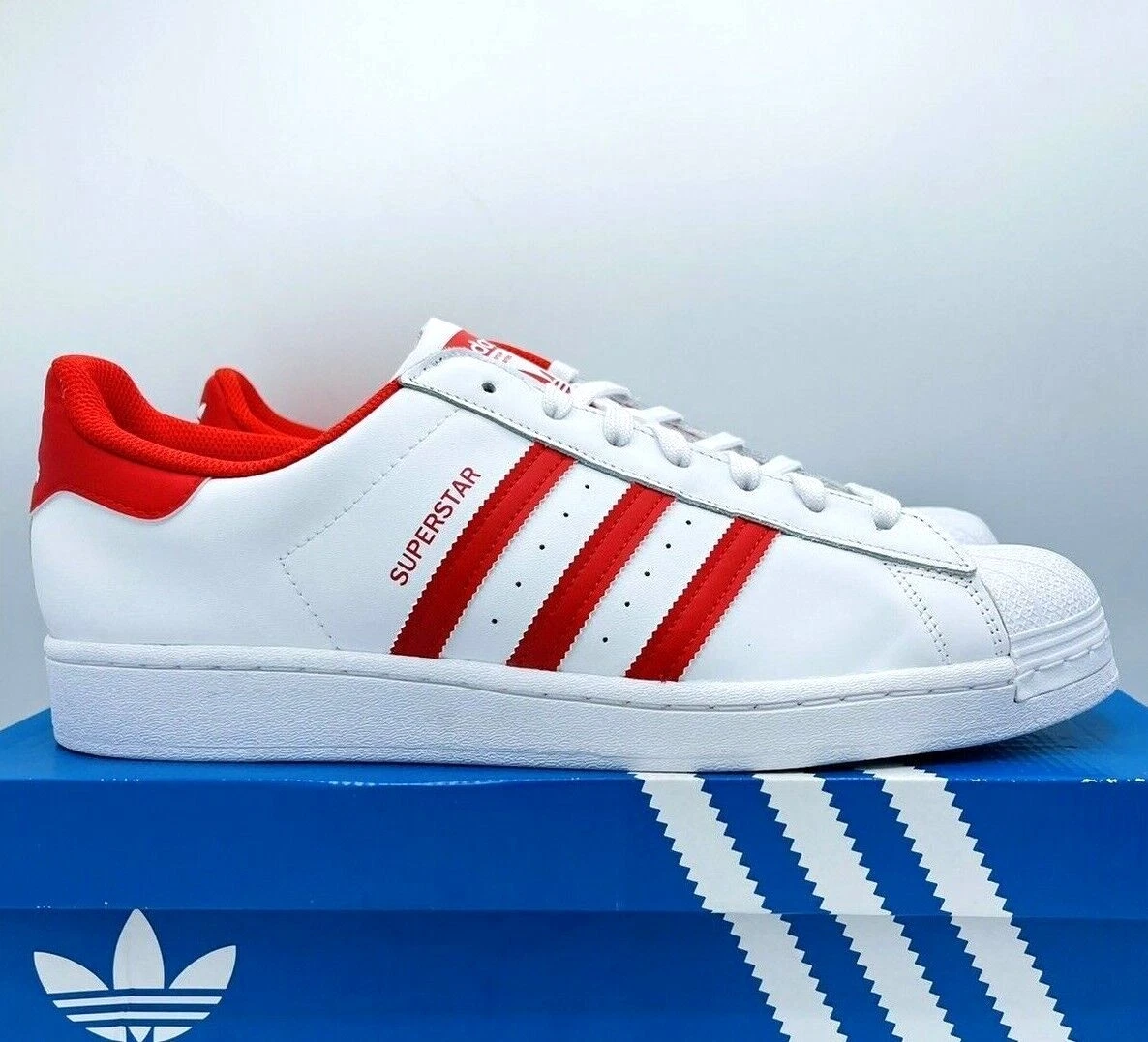 Adidas Superstar Men&#039;s Sizes White Vivid Red Shell Top Shoes Women&#039;s | eBay