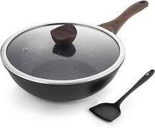 12 Inch Carbon Steel Wok Pan Stir Fry Pan With Wood Handle & Flat Bottom  GWK001A