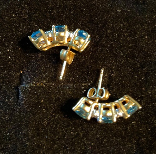 14 Karat Gelbgold Schweizer Blautopas und Diamant Ohrringe, Ohrlöcher, 3 Gramm! - Bild 3 von 5