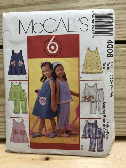 McCall's Pattern 4006 Girls' Dresses Tops & Pants Size 3-6 PU9072 McCall's Pattern 4006 Girls' Dresses Tops & Pants Size 3-6 PU9072
