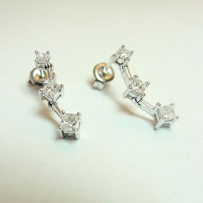 14K White Gold Three Link Diamond Dangle Earring