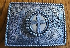 Western Nacona Belt Buckle Silver Tone Cross