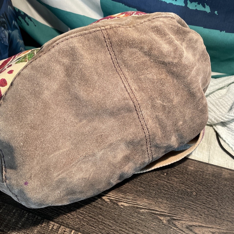 LUCKY BRAND Floral Sun Canvas Suede crossbody purse tote bag boho Large