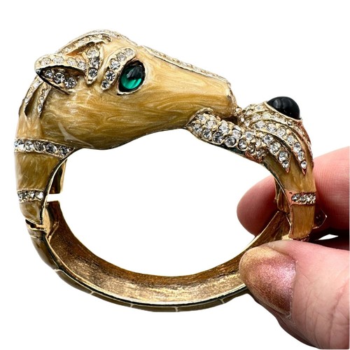 Vintage unsigniertes Ciner Schmuck Strass Pferd Clamper Armband goldfarben selten