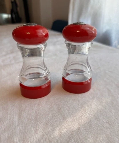 Vintage Olde Thompson Red and Clear Acrylic Plastic Salt Shakers set of 2