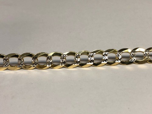 14k Yellow+White Gold 8.5" Solid PAVE Curb Link 9.7 MM 18 Grams Chain/Bracelet - Picture 5 of 16