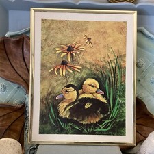 Vintage Gorgeous Lithograph Art Print Ducklings Signed Neal Leeman Duckling Mod