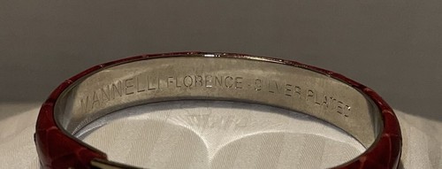 VTG Mannelli Florence Bangle Bracelet Silver Plated Red Snakeskin Chain Trim - Picture 5 of 11
