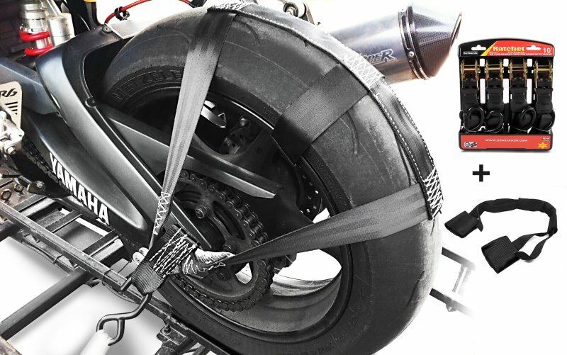 Mm Motorcycle Rear wheel and handlebar tie-down strap set with