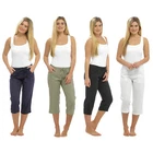LADIES WOMEN LINEN 3 QUARTER PANTS CROPPED TROUSER 3/4 RELAXED FIT SUMMER SHORTS