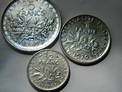 1970 5 Francs-1 Franc-1/2 Franc - France (KM926A.1-KM925.1-KM931.1) - AU/MS - Picture 3 of 7