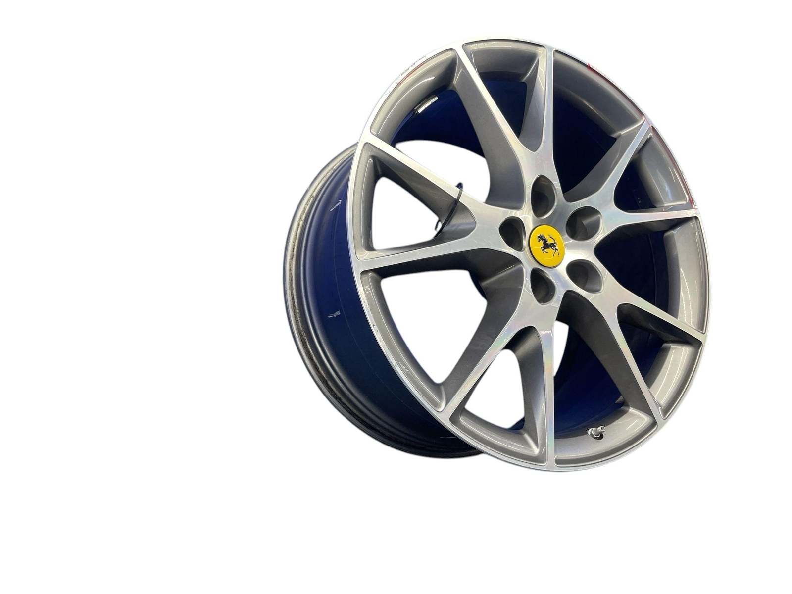 2008-2014 FERRARI 20X10 FIVE Y SPOKE WHEEL RIM SILVER *CURB RASH* OEM