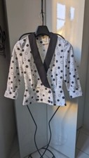 Veste légère C&A vintage blanche pastilles noires, basque, taille 38, TBE