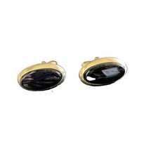 Gold Tone Cuff Links With Beautiful Onyx Stones Vtg HallMark