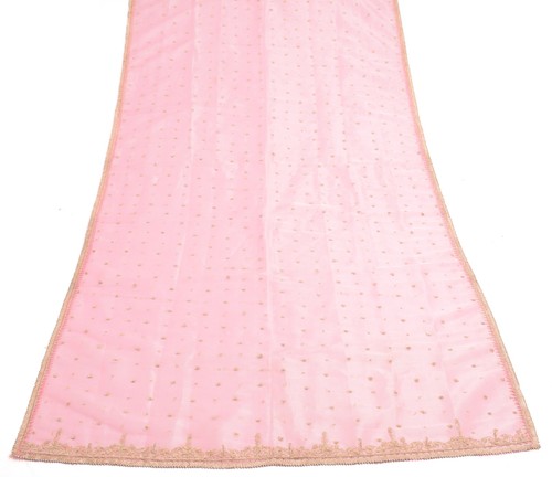 Sushila Vintage Art Tissue Pink Heavy Dupatta HandBeaded Zardozi Work Long Stole - Picture 2 of 10