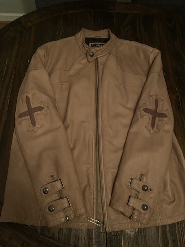 Men’s 3X Affliction Limited Edition Leather Jacket Light Brown Cross RARE - Picture 1 of 12