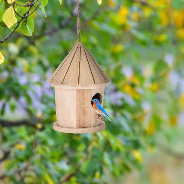 Natural Wooden Bird House Outdoor Hanging Wooden Bird Cage Resting Place New Natural Wooden Bird House Outdoor Hanging Wooden Bird Cage Resting Place New