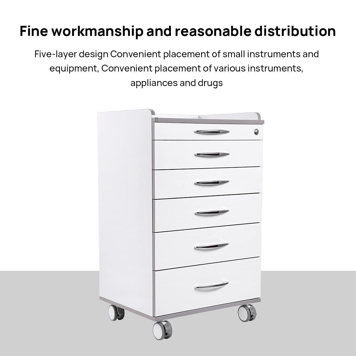 Dental Cart Storage Cabinet 5 Drawers Mobile Utility Cart Medical Cabinet Office