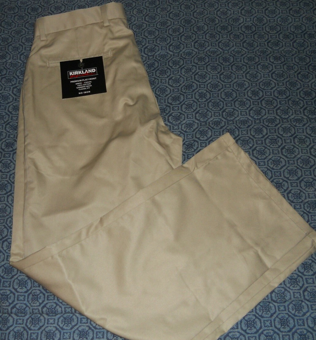 NWT KIRKLAND PREMIUM FLAT FRONT CHINO KHAKI PANTS - BEIGE - 30x30