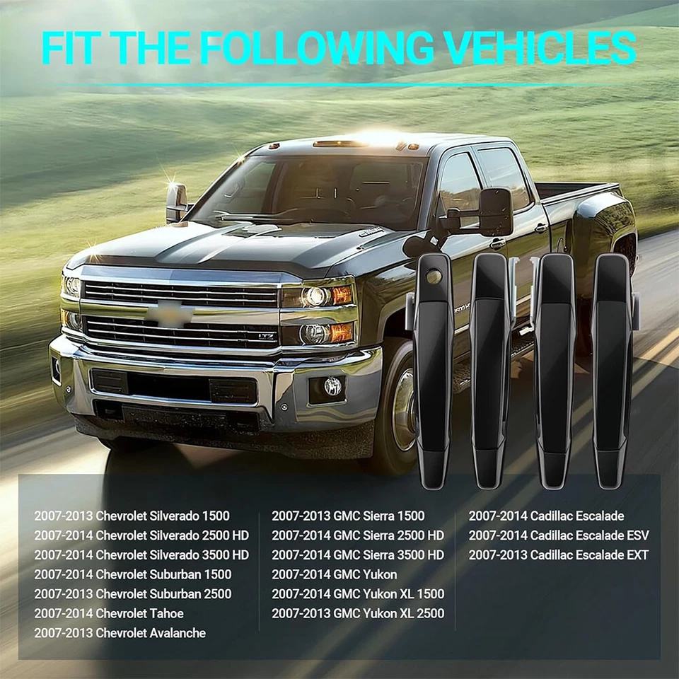 Manija de puerta exterior delantera y trasera de 4 piezas para Chevrolet Avalanche 2007-2013 Foto 3 de 4