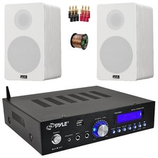Pyle PDA5BU Amp Bluetooth Receiver, 2x 6.5  Bookshelf Speakers, Banana Plugs