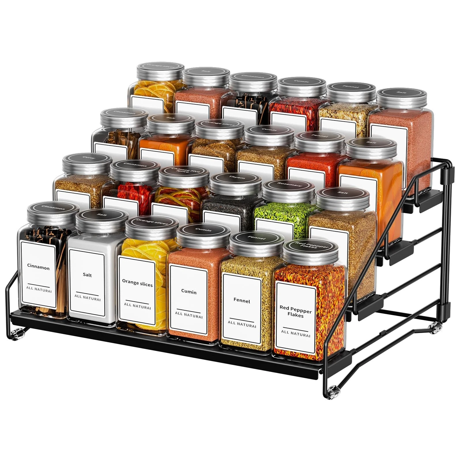 4 Tier Spice Rack for Cabinet, Spice Rack Organizer, Depth Adjustable Spice H...