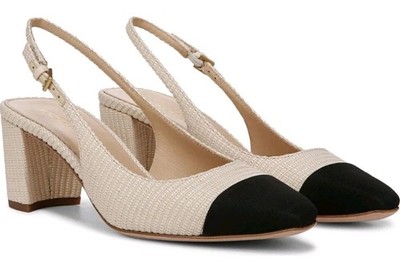 Veronica Beard Cap Toe Slingback Strap  Women's Shoes  Natural/Black Sz 8.5 