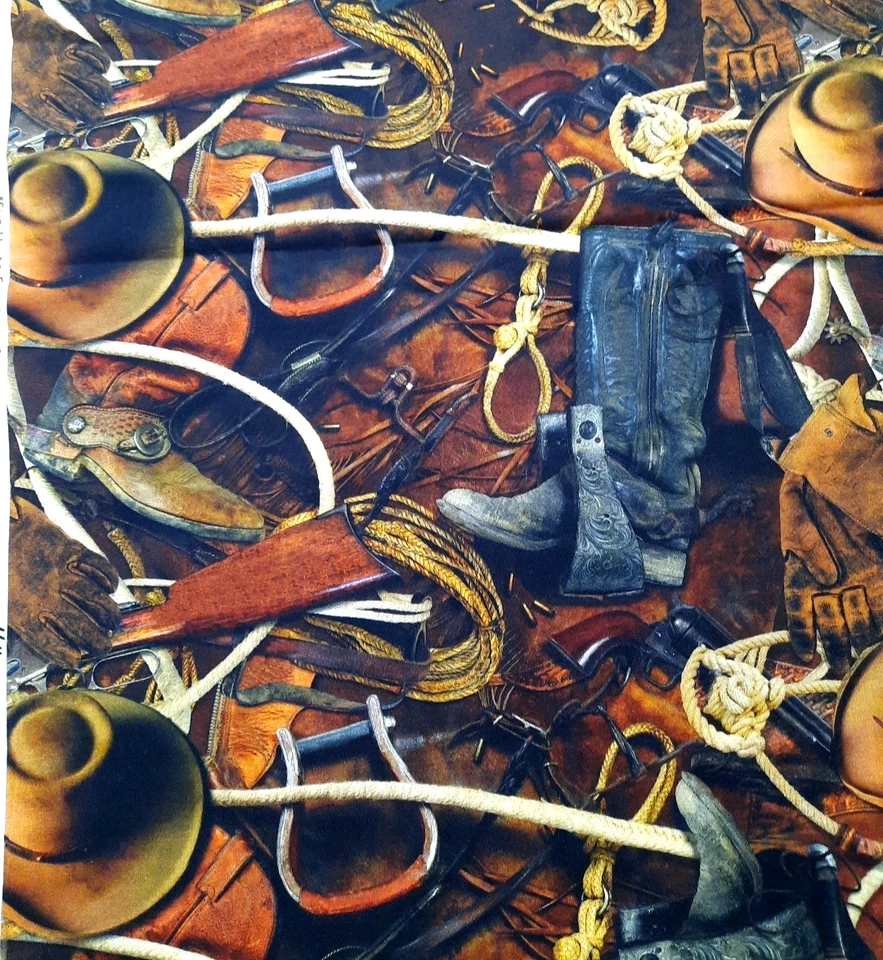 22"x44" Sun Up to Sun Down #4834 Cowboy Boots Hat Rope Gun Hoffman Fabric Cotton - Image 4 of 4