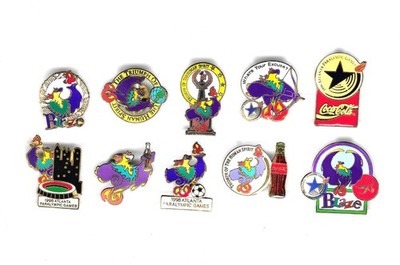 Blaze Mascot & Coke Sponsor Atlanta 1996 Olympic 10 Pin Set LA 2028 Traders