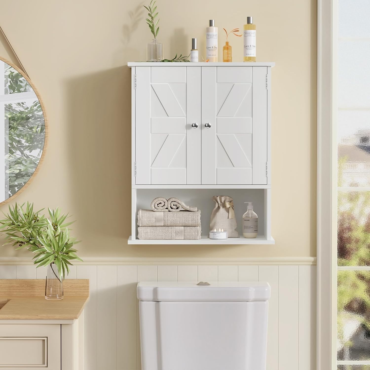 Bathroom Wall Cabinet,Over The Toilet Space Saver Storage Cabinet with Barn Door