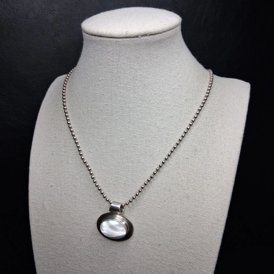 PLATA ESTERLINA 925 Bola Cadena Collar MadrePerla Colgante MÉXICO. 16.265 Foto 3 de 4