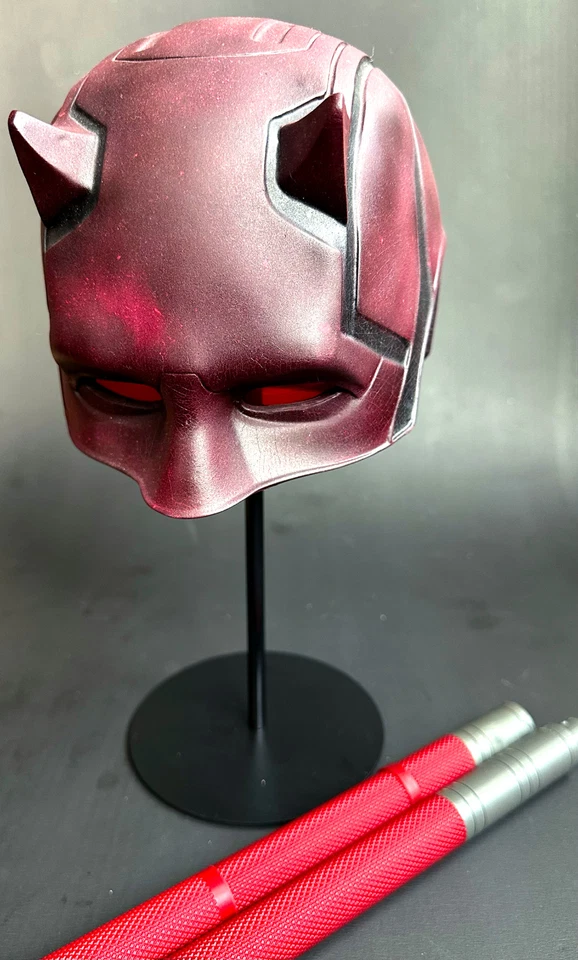 Daredevil Mask, Billy Clubs, + Metal Stand Replica Set! Never Displayed or Worn! - Image 3 of 4