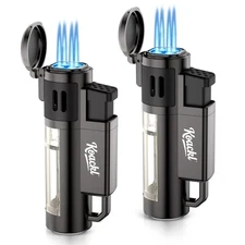 Torch Lighter, Refillable Windproof Adjustable Quad Jet Flame Butane Lighter ...