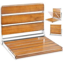 20” Folding Teak Shower Seat Wall Mounted – Fold Down Bench, 400 lbs Capacity