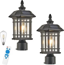 Solar Lamp Post Light Outdoor with Remote Control Waterproof Lamp Post Light Fix