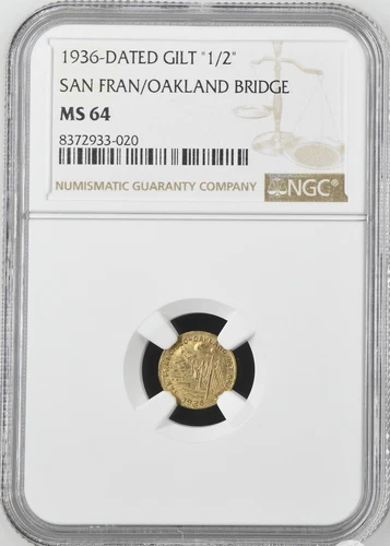 1936 California Fractional Gold San Francisco Oakland Bridge Gilt NGC MS-64