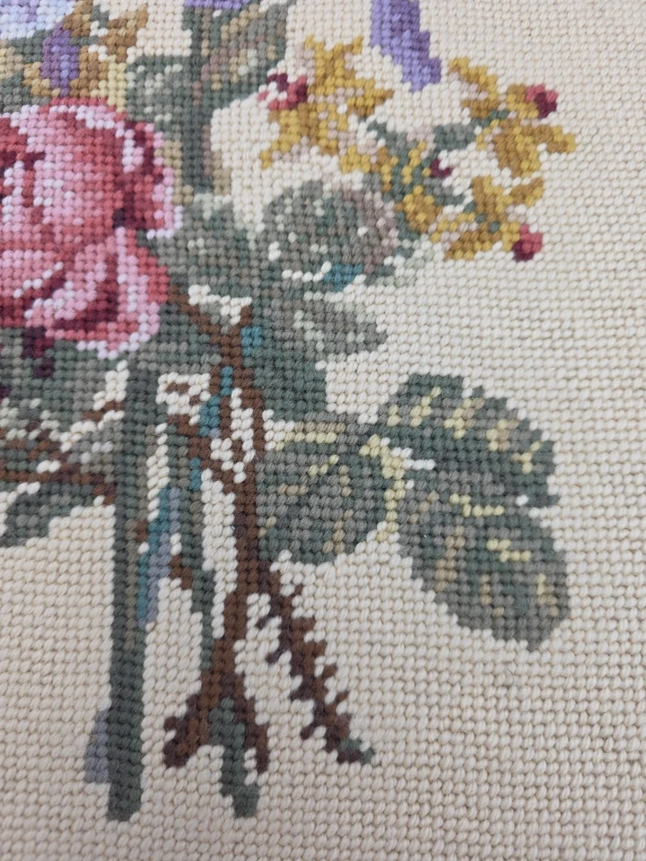 Vintage Iris Rose Flower Needlepoint Tapestry Canvas Panel 13" x 17" - Image 3 of 4