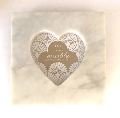 Genuine Marble Stone Handcrafted India Photo 4 x 4 Heart Shape Heavy Frame NEW
