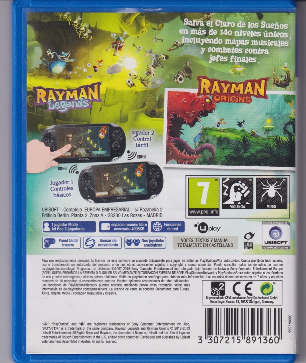 Boîtier/étui PS Vita Pour Jeux Rayman Legends & Origins - ⚠️ Jeu NON Inclus - Bon état