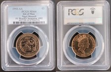ISLE OF MAN 2 POUNDS £2 UNC COIN 1993 YEAR KM#344 NIGEL MANSELL PCGS MS64