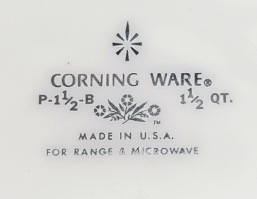 Vintage Corning Ware P-1 1/2-B Floral Bouquet 1.5qt Casserole Dish W/ Pyrex Lid - Picture 7 of 8