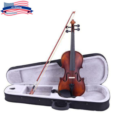 4/4 Violin Classic Solid Wood Fiddle Matte Natural w/Case Bow Rosin Tuner Kit US