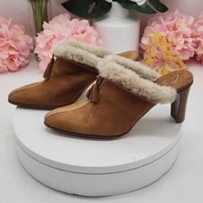 Arturo Chiang Vintage Y2K Shearling, Suede & Leather Mules Heels Tassels Sz 6.5