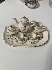 Perfect Floral Miniature Tea Set From Thailand - Gold Accents - Complete