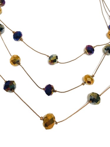 Purple & Gold AB Faceted Beaded Layered Necklace 20" 3 Strand Fashion Costume - Picture 20 of 24