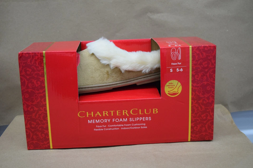 Zapatillas pequeñas de espuma viscoelástica de piel sintética color tostado liso CHARTER CLUB para mujer 5-6 Foto 2 de 4