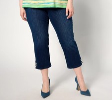 NWT BELLE BY KIM GRAVEL FLEXIBELLE PEARLS CROPPED JEAN, TALL, BLEACH WASH, 12