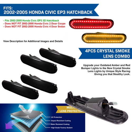 Smoke Front Amber Rear Red LED Side Marker Lamp For 02-05 Honda Civic Si EP3 3DR - 第 2/12 張圖片