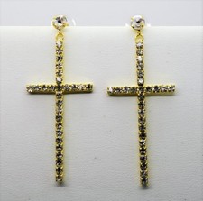 C296 CROSS DESIGN GOLD CLEAR COLOR WEDDING PARTY FASHION DROP POST EARRING